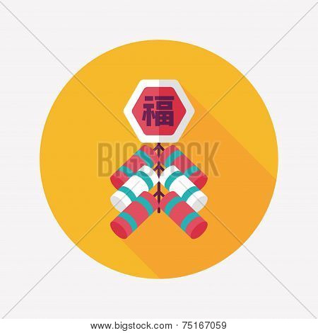 Chinese New Year Flat Icon, Eps10, Chinese Festival Couplets With Firecrackers Means 