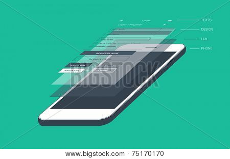 Mobile phone screen divided to layers - flat design illustration