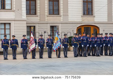 Prague. Soldiers Guard Of Honor Near The Presidental Palace.