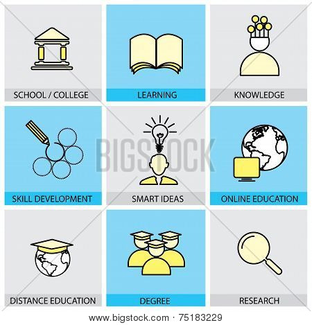Flat Design Set Of Vector Line Icons Of School & College, University Education