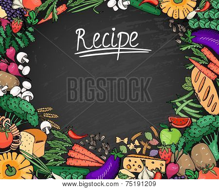 Food Recipe Background on Black Chalkboard