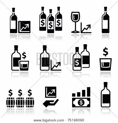 Alternative investments - investing money in wine and whisky icons