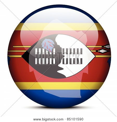 Map On Flag Button Of Kingdom Swaziland