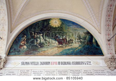 MARIJA BISTRICA, CROATIA - JULY 14: Votive paintings, pilgrimage Sanctuary, Assumption of the Virgin Mary in Marija Bistrica, Croatia, on July 14, 2014