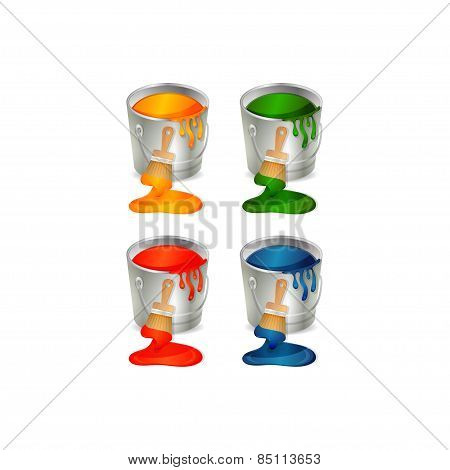 Bucket Of Paint And Brush