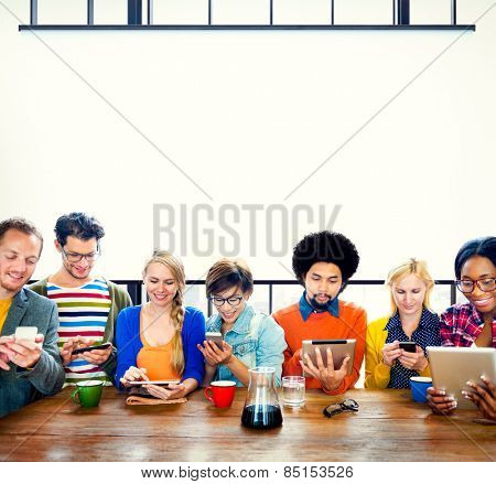Mutiethnic Group of People Smiling Technology Tablet Concept
