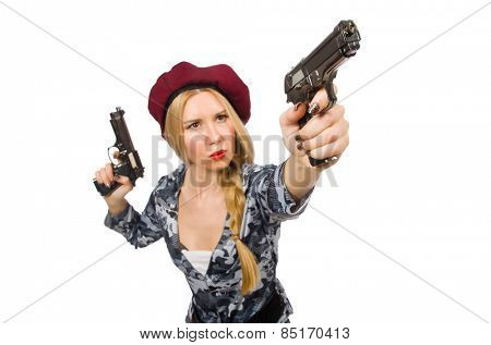 Woman soldier isolated on white