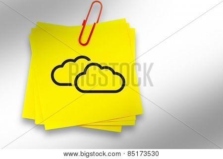 Clouds graphic against sticky note with red paperclip