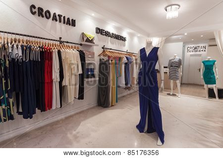 DUBROVNIK, CROATIA - MAY 28, 2014: Interior of the Croatian Designer Room. Clothes by the most renowned Croatian designers all in one boutique.