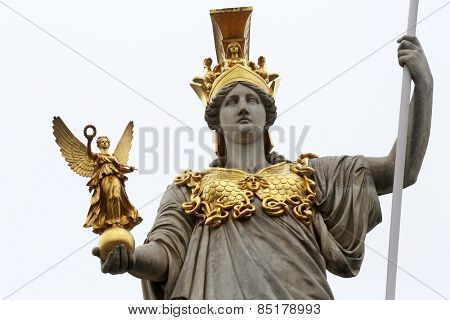 VIENNA, AUSTRIA - OCTOBER 11: Pallas Athene greek goddess of wisdom in front of Austrian parliament, Vienna, Austria on October 11, 2014.