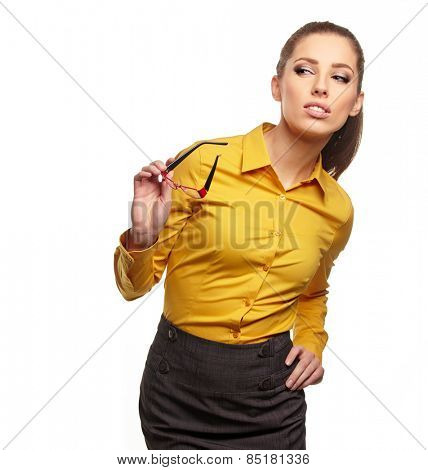 Business woman with glasses on isolatd background