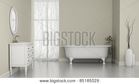 Interior of classic bathroom with white walls 3D rendering 