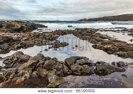 Sunset At The Rocky Coast In Tenesar, Lanzarote