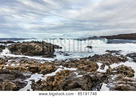 Sunset With Dramatic Sky At The Rocky Coast In Tenesar