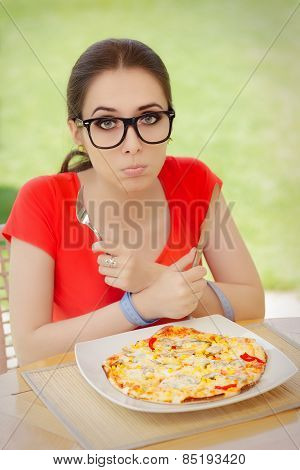 Hungry Woman with Hands Tied with Measure Tape