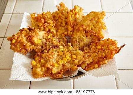Deep fried ote-ote, Indonesian traditional snack made from corn, carrot, flour and shrimp