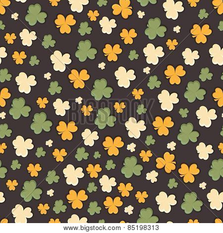 Happy St. Patrick's Day celebration seamless pattern with Irish lucky shamrock leaves.