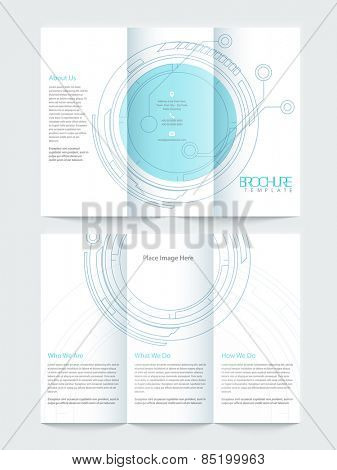 Two pages, Tri Fold business flyer or brochure design with hi-tech statistical circle for your professional presentation.