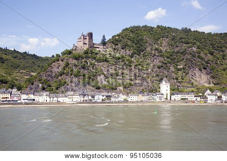 Sankt Goarshausen With Castle Along The River Rhine