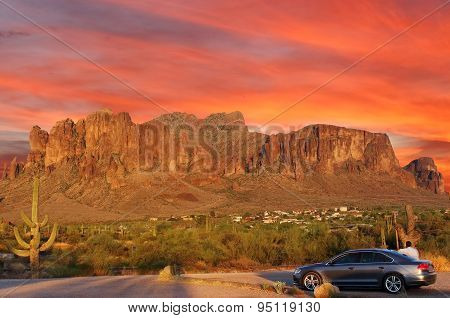 Southwest Desert Mountain Range at Sunset