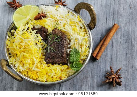 Beef biryani in a kadai