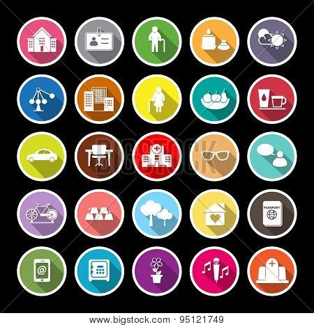 Retirement Community Flat Icons With Long Shadow