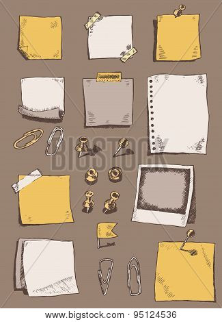 Pins pointers note papers clips sketch doodles