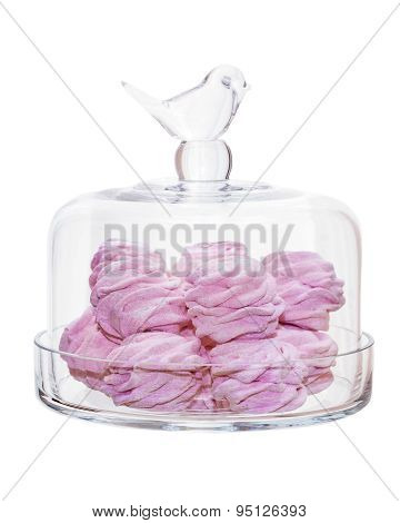 pink marshmallow glass bowl isolated on white