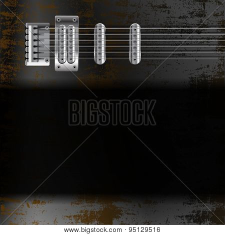 Guitar Strings On A Rusty Metal Background With Black Frame