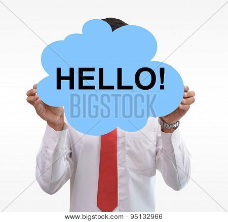 Hello Speech Bubble in hands