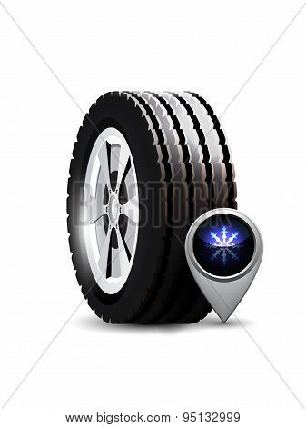 Car wheel with winter sing.