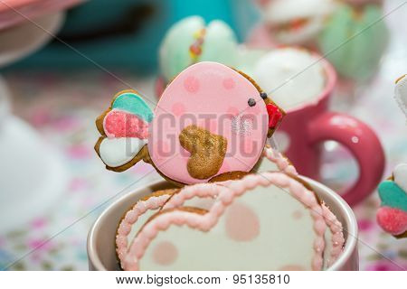 Prepared birthday table with sweets for children party
