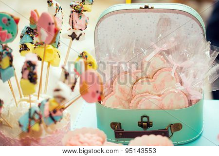 Prepared birthday table with sweets for children party