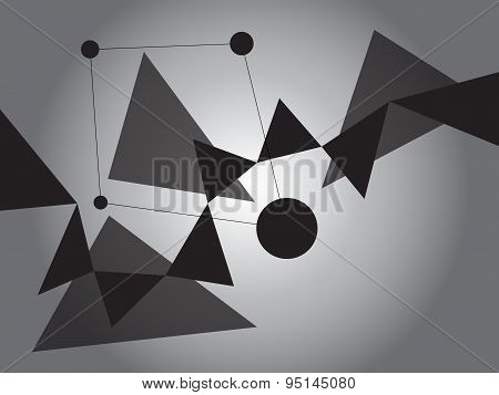 Dark Grayscale Abstract Geometric Shape Vector Background With Spheres And Triangles