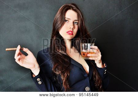 Girl With Cigar And Whisky