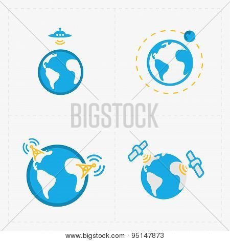 Earth Vector Icons Set On White Background.