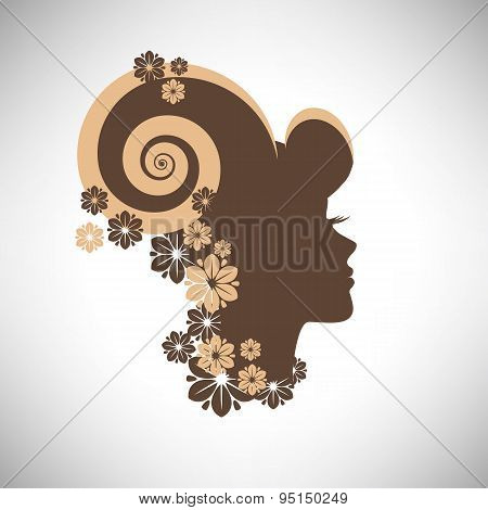 Vector illustration of abstract Beautiful woman silhouette  in profile with floral hair