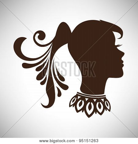 Vector illustration of abstract Beautiful Indian woman silhouette in profile with tail and necklace