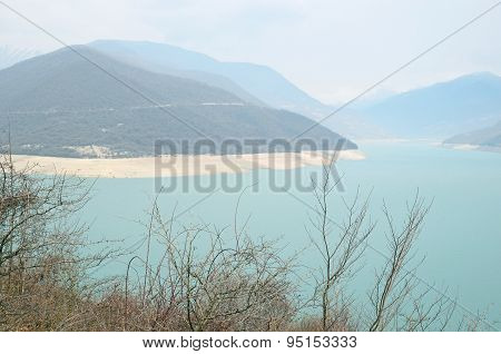 Zhinvali reservoir on Aragvi river. Georgia