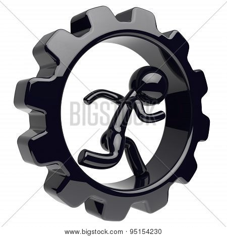 Man Character Runner Inside Gear Wheel Gearwheel Cogwheel