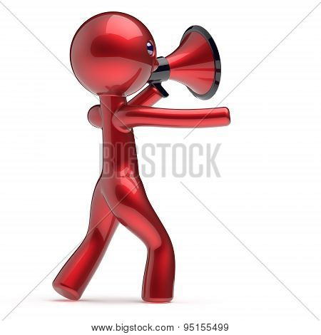 Man Promotion Speaking Megaphone Character Making News