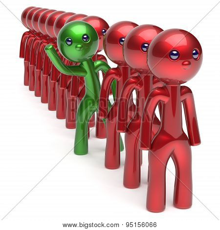 Man Stand Out From The Red Crowd Different People Character