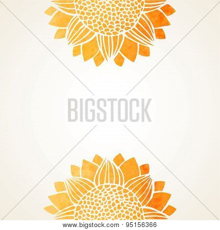 Vector Illustration With Watercolor Sunflowers