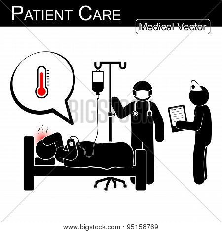 Doctor And Nurse Care Patient In Hospital ( Black And White , Flat Design )