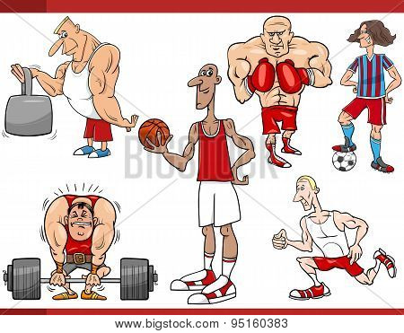 Sportsmen And Sports Cartoon Set