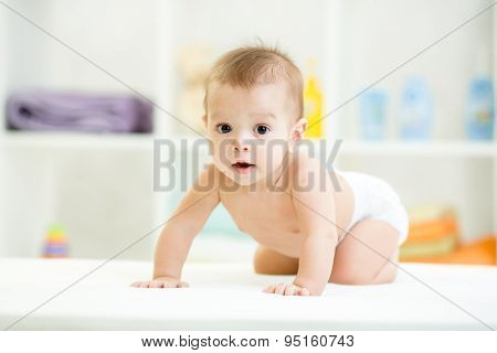 Cute Smiling Baby In Diaper Or Nappy