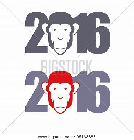 New year 2016. Year of  fire monkey. Vector illustration