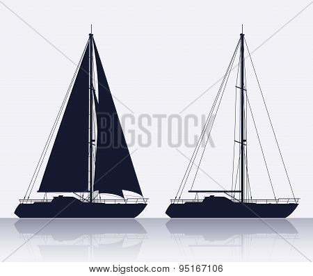 Set of luxury yachts silhouette