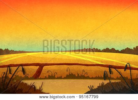 Sunset In The Fields.