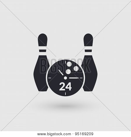 Icon Bowling With Clock Face. Day And Night. Pictogram Pointer.